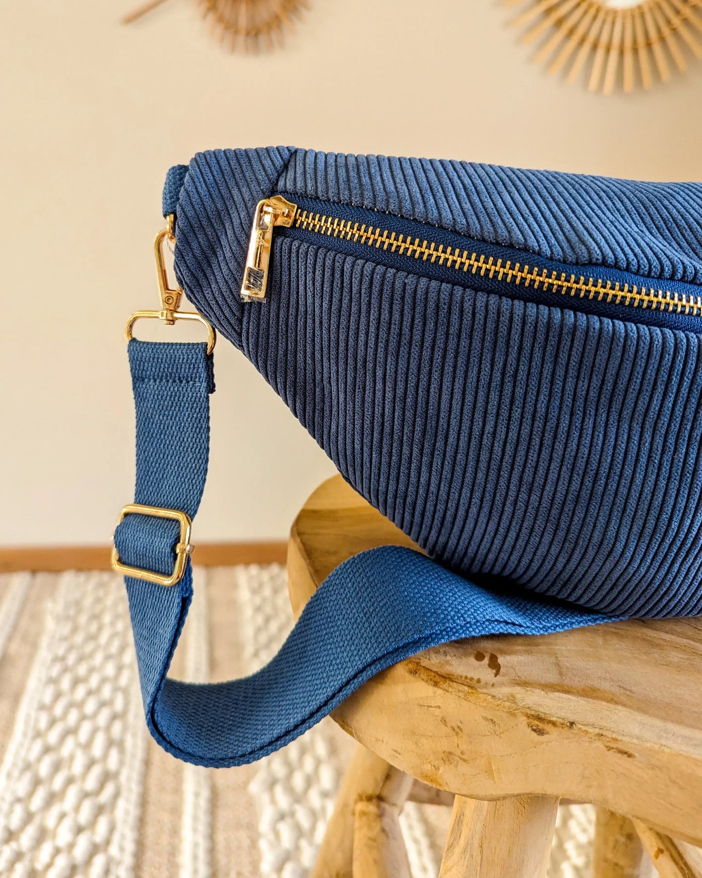 Sac banane en velours côtelé Ciao Boum - Masha bleu jean