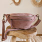 Sac banane en cuir velours - Hunter rose