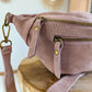 Sac banane en cuir velours - Hunter rose
