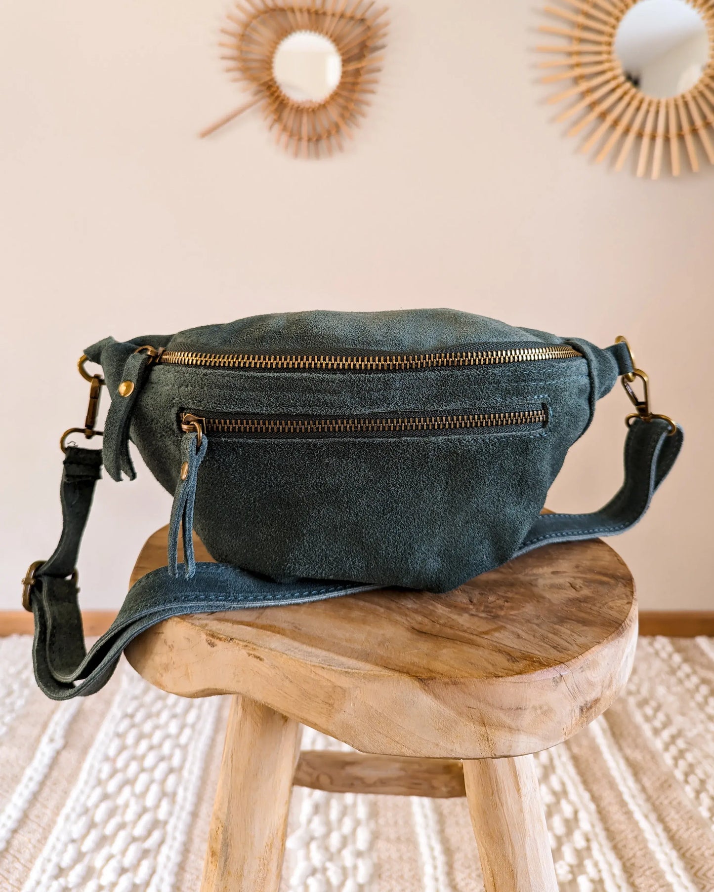Sac banane en cuir velours - Hunter Sapin
