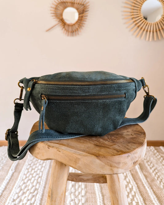 Sac banane en cuir velours - Hunter Sapin