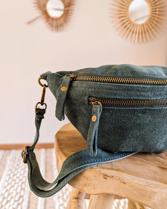 Sac banane en cuir velours - Hunter Sapin