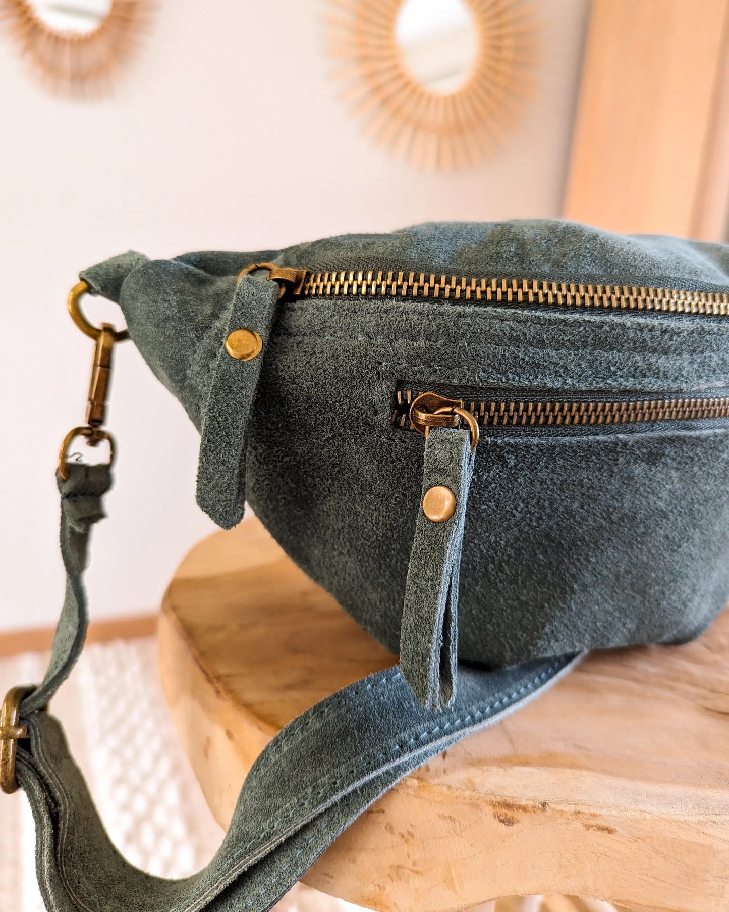 Sac banane en cuir velours - Hunter Sapin