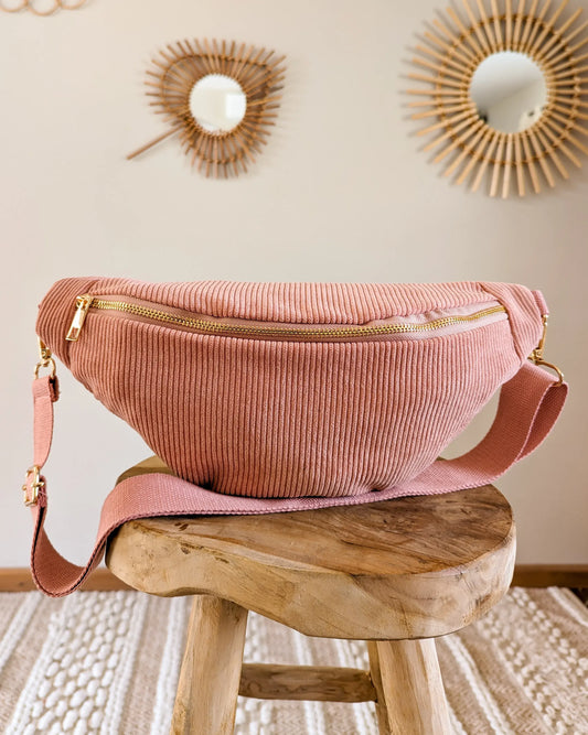 Sac banane en velours côtelé Ciao Boum - Masha rose