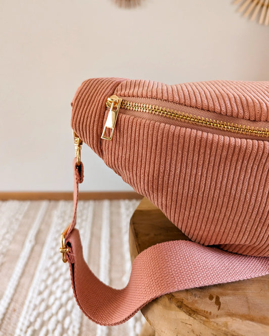 Sac banane en velours côtelé Ciao Boum - Masha rose