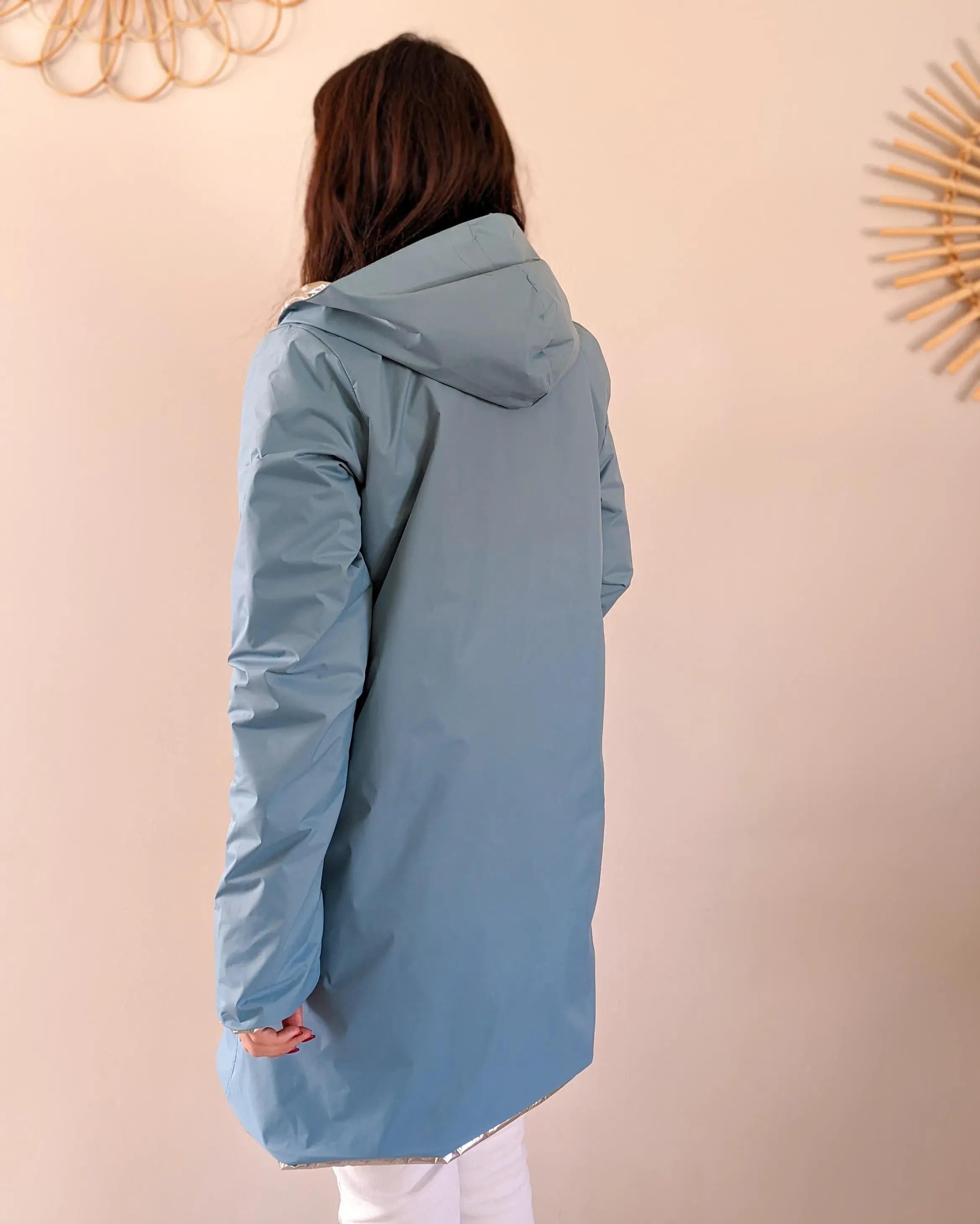 Imperméable rembourré mi-saison Laura Jo - Mandy long bleu ciel/doré - DÉSTOCKAGE taille XL