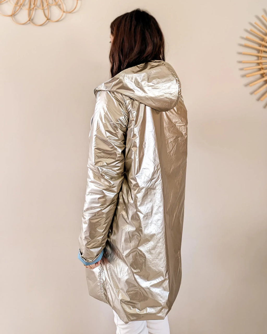 Imperméable rembourré mi-saison Laura Jo - Mandy long bleu ciel/doré - DÉSTOCKAGE taille XL