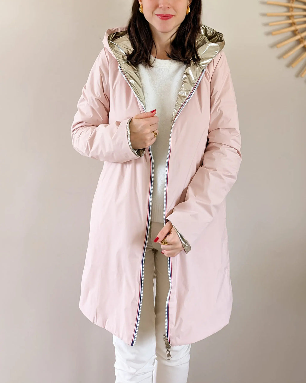 Imperméable rembourré mi-saison Laura Jo - Mandy long rose/doré - DÉSTOCKAGE taille XL