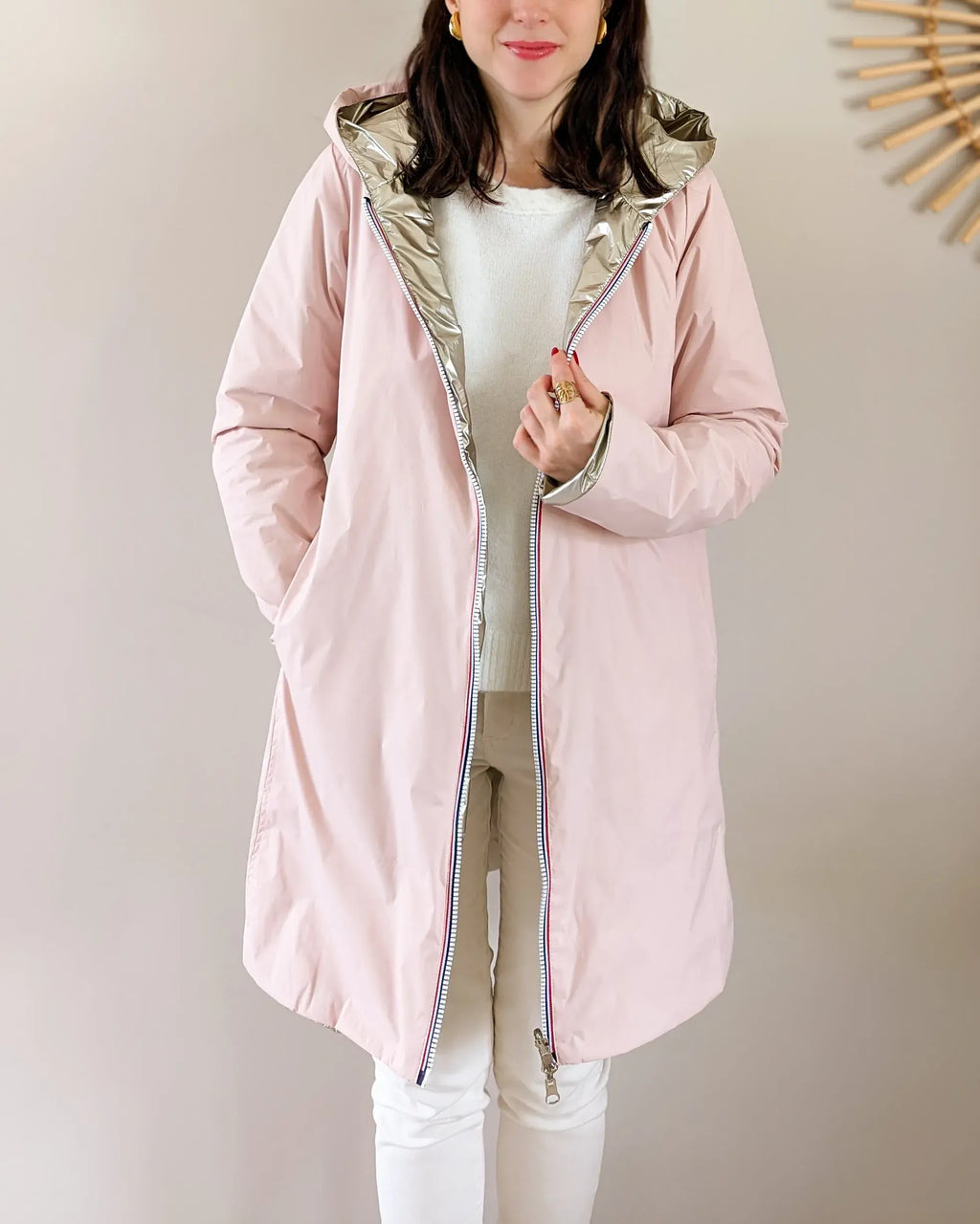 Imperméable rembourré mi-saison Laura Jo - Mandy long rose/doré - DÉSTOCKAGE taille XL