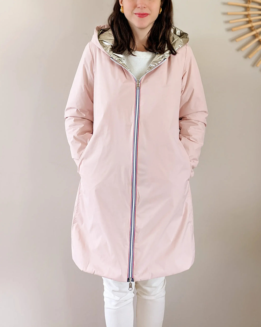 Imperméable rembourré mi-saison Laura Jo - Mandy long rose/doré - DÉSTOCKAGE taille XL