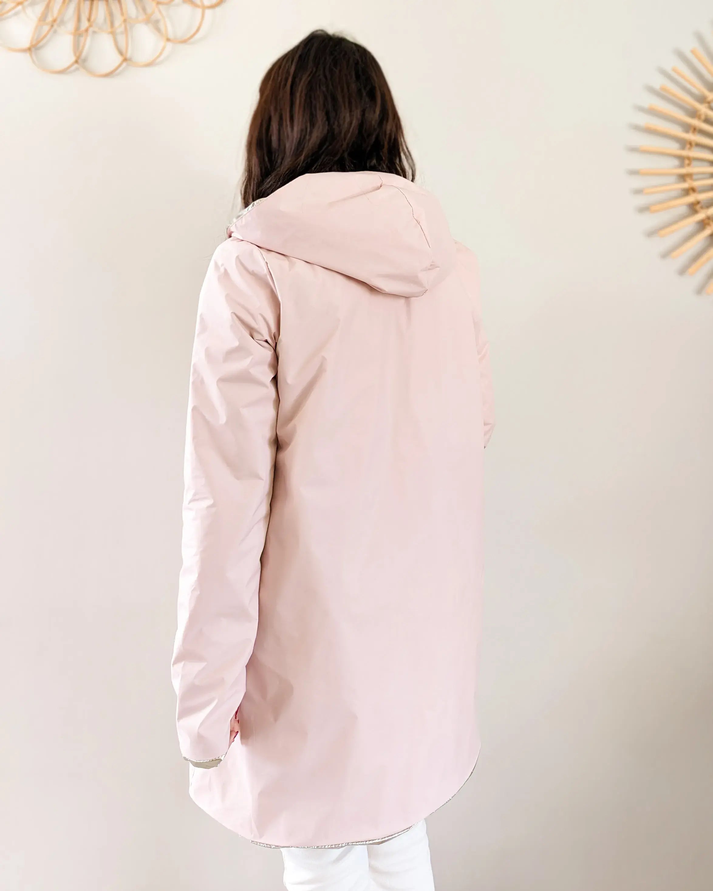 Imperméable rembourré mi-saison Laura Jo - Mandy long rose/doré - DÉSTOCKAGE taille XL