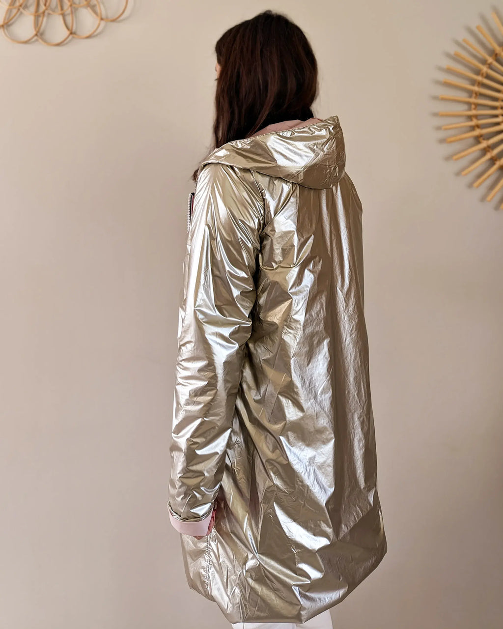 Imperméable rembourré mi-saison Laura Jo - Mandy long rose/doré - DÉSTOCKAGE taille XL