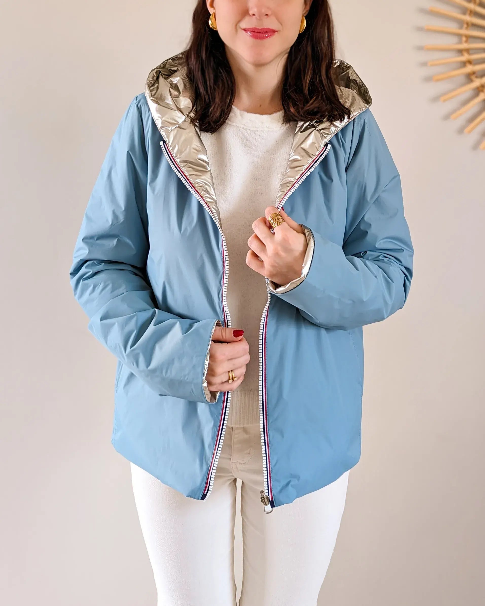 Imperméable rembourré mi-saison Laura Jo - Mandy court bleu ciel/doré - DÉSTOCKAGE taille S