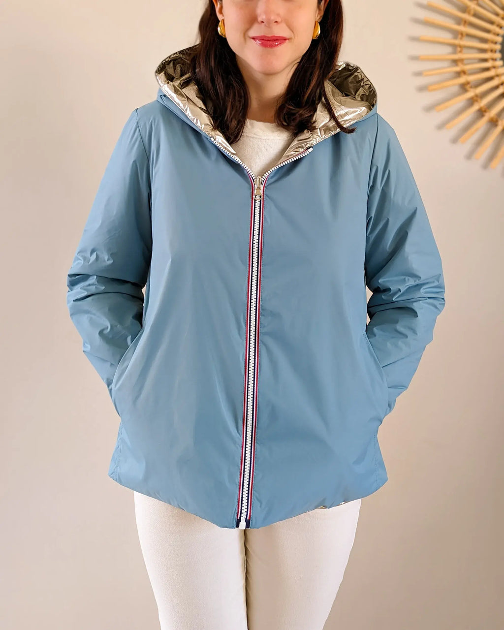 Imperméable rembourré mi-saison Laura Jo - Mandy court bleu ciel/doré - DÉSTOCKAGE taille S
