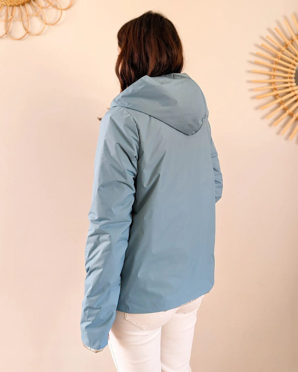 Imperméable rembourré mi-saison Laura Jo - Mandy court bleu ciel/doré - DÉSTOCKAGE taille S