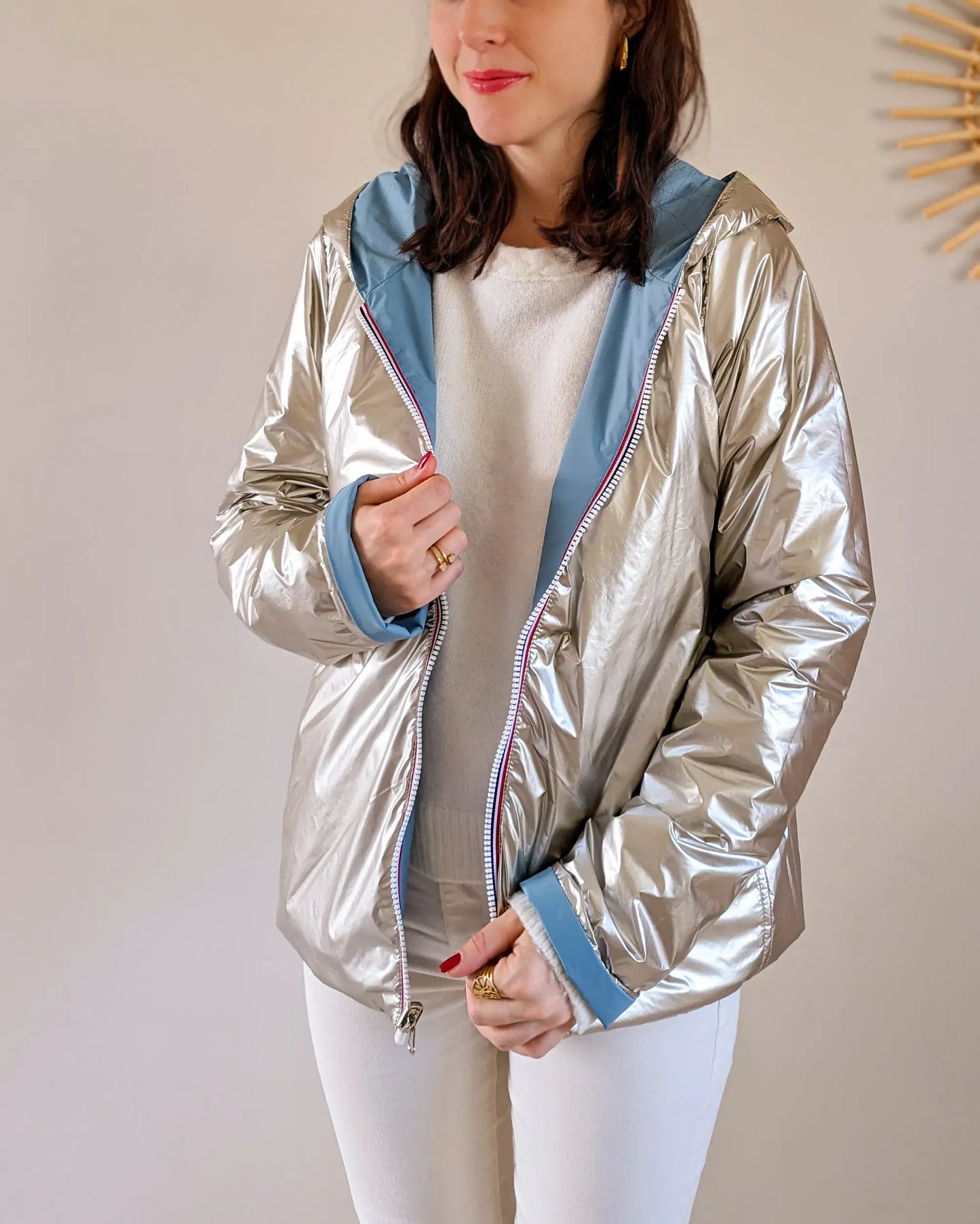 Imperméable rembourré mi-saison Laura Jo - Mandy court bleu ciel/doré