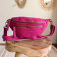 Sac banane en cuir velours - Hunter fuchsia