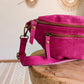 Sac banane en cuir velours - Hunter fuchsia