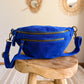 Sac banane en cuir velours - Hunter bleu électrique