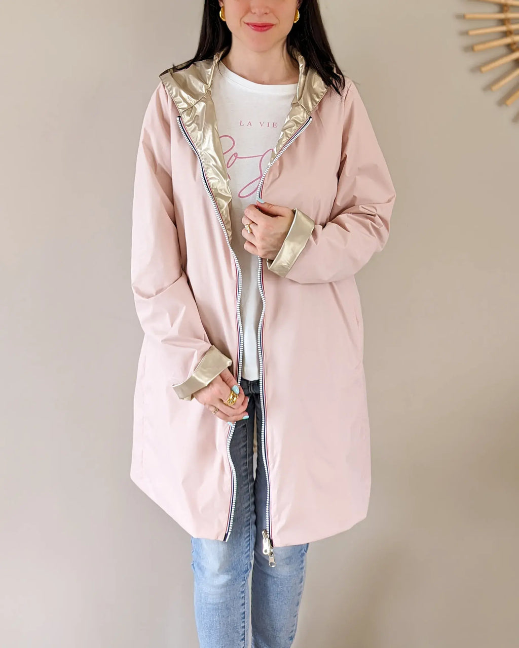 Imperméable réversible Laura Jo rose/dorée - Elena longue - DÉSTOCKAGE taille XL
