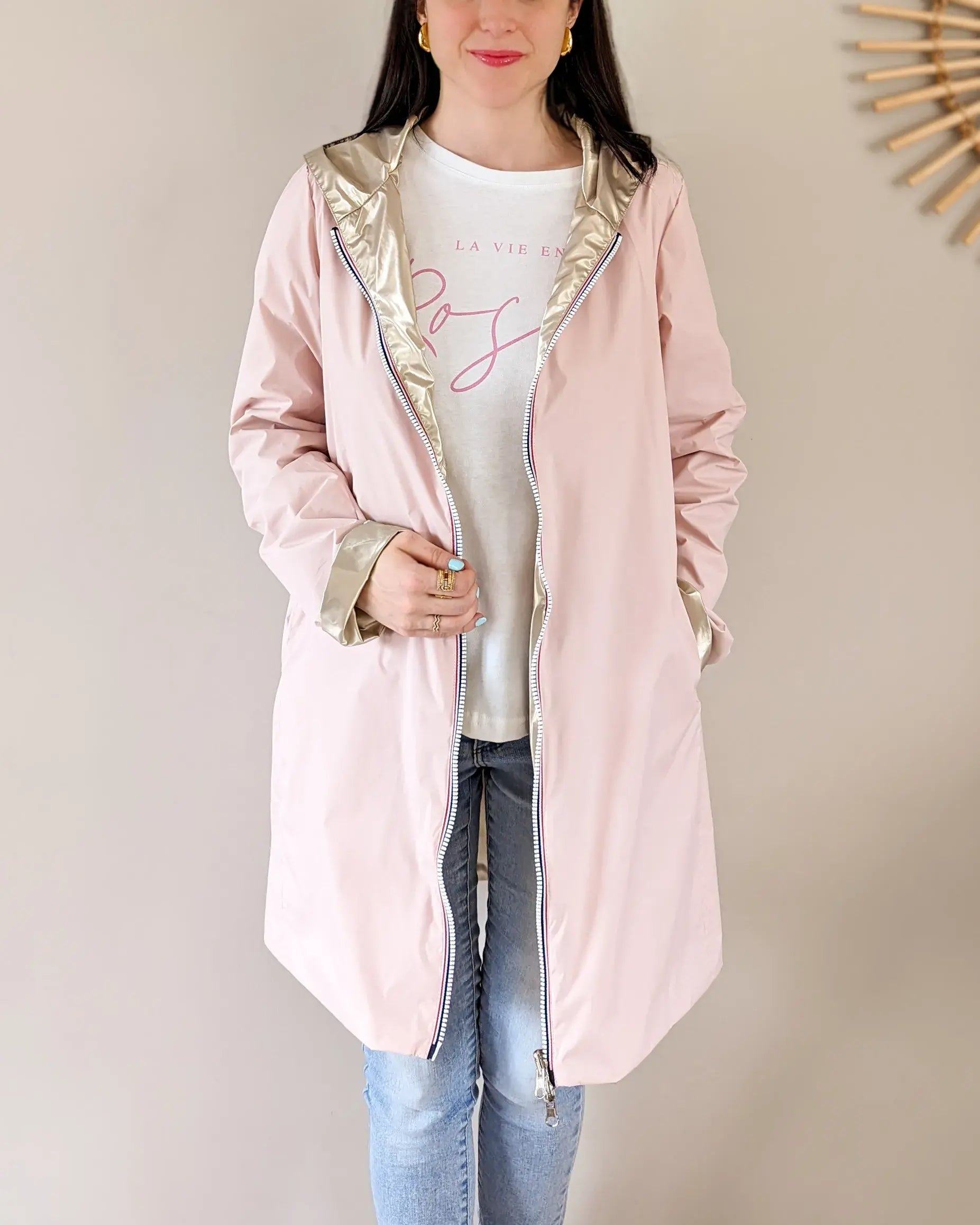 Imperméable réversible Laura Jo rose/dorée - Elena longue - DÉSTOCKAGE taille XL