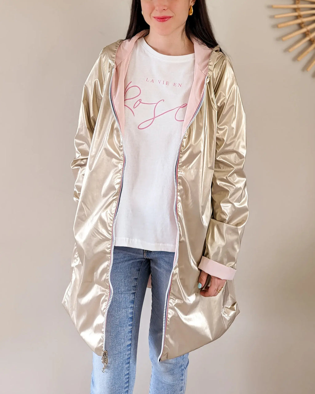 Imperméable réversible Laura Jo rose/dorée - Elena longue - DÉSTOCKAGE taille XL