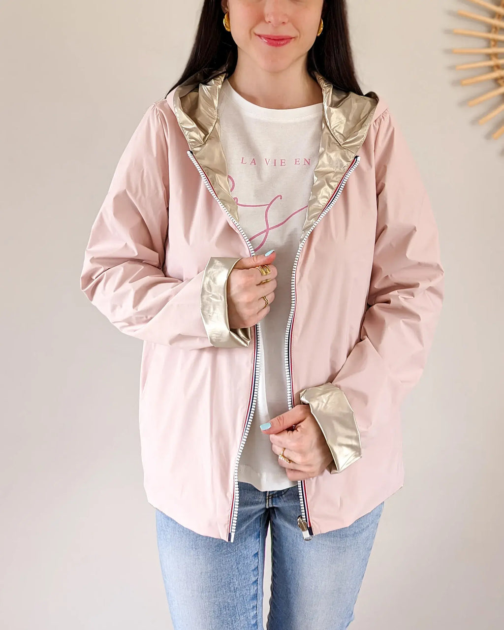 Imperméable réversible Laura Jo rose/dorée - Elena courte - DÉSTOCKAGE taille XL
