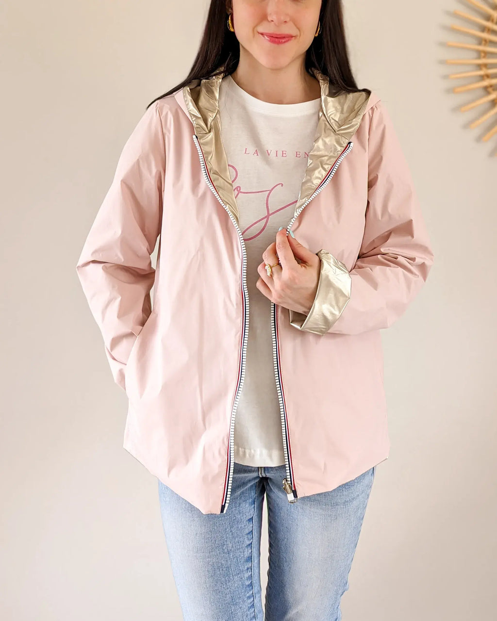 Imperméable réversible Laura Jo rose/dorée - Elena courte - DÉSTOCKAGE taille XL