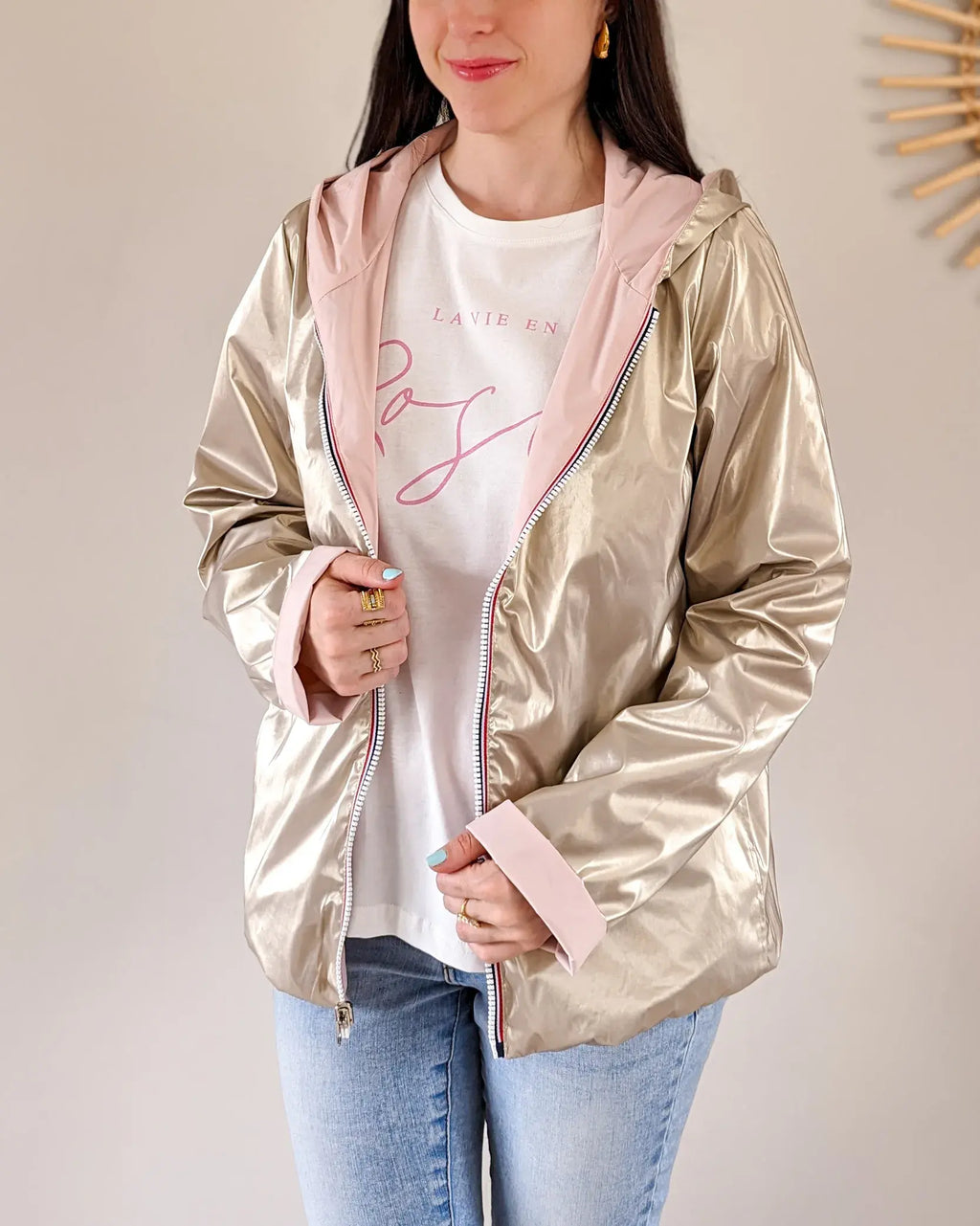 Imperméable réversible Laura Jo rose/dorée - Elena courte - DÉSTOCKAGE taille XL