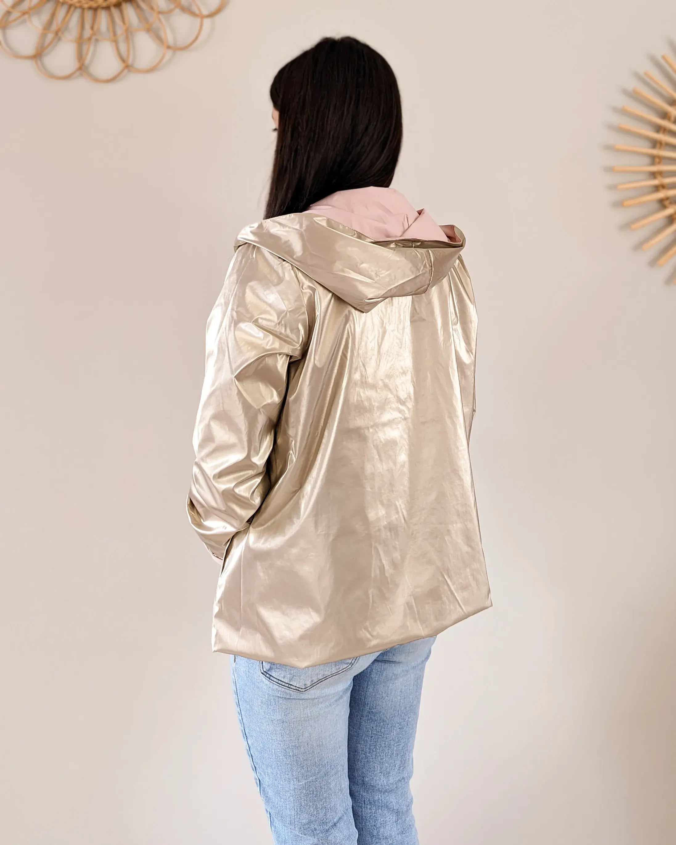 Imperméable réversible Laura Jo rose/dorée - Elena courte - DÉSTOCKAGE taille XL