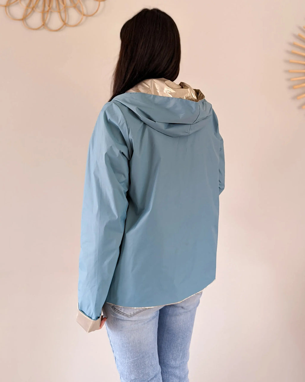 Imperméable réversible Laura Jo bleu ciel/dorée - Elena courte