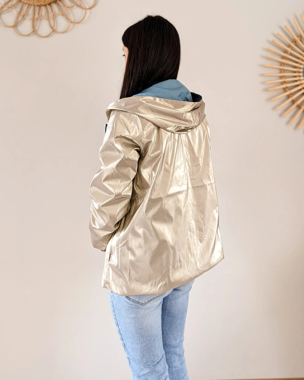 Imperméable réversible Laura Jo bleu ciel/dorée - Elena courte