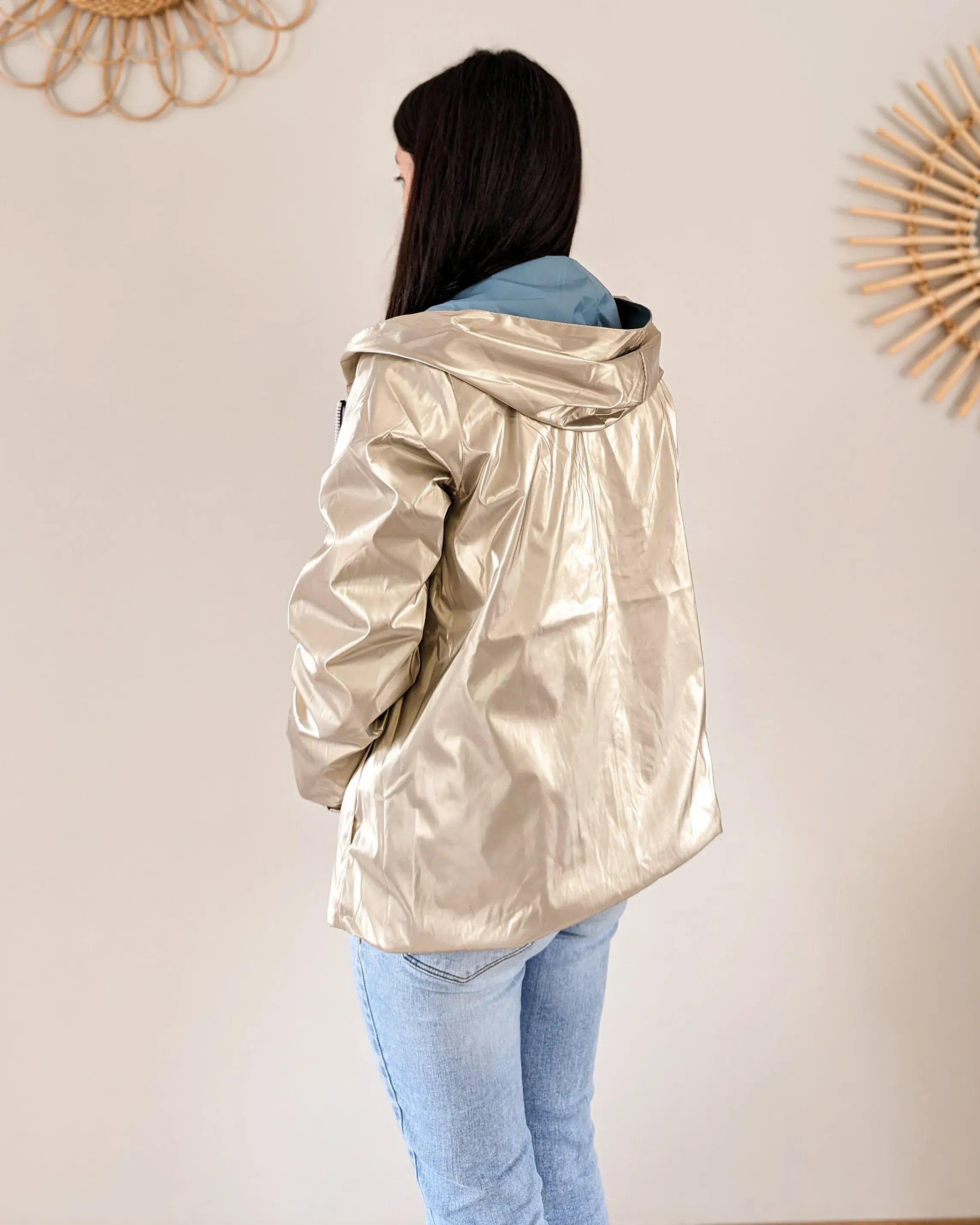 Imperméable réversible Laura Jo bleu ciel/dorée - Elena courte