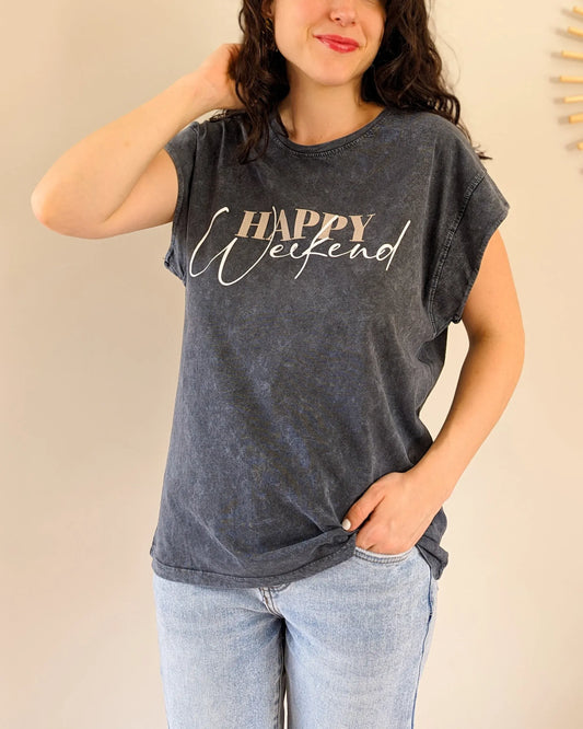 T-shirt gris - Happy weekend