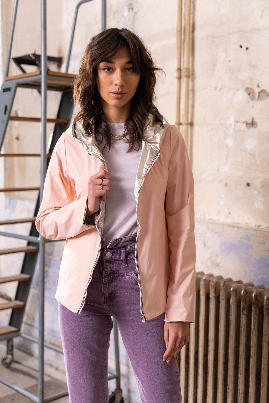 Imperméable réversible Laura Jo rose/dorée - Elena courte - DÉSTOCKAGE taille XL