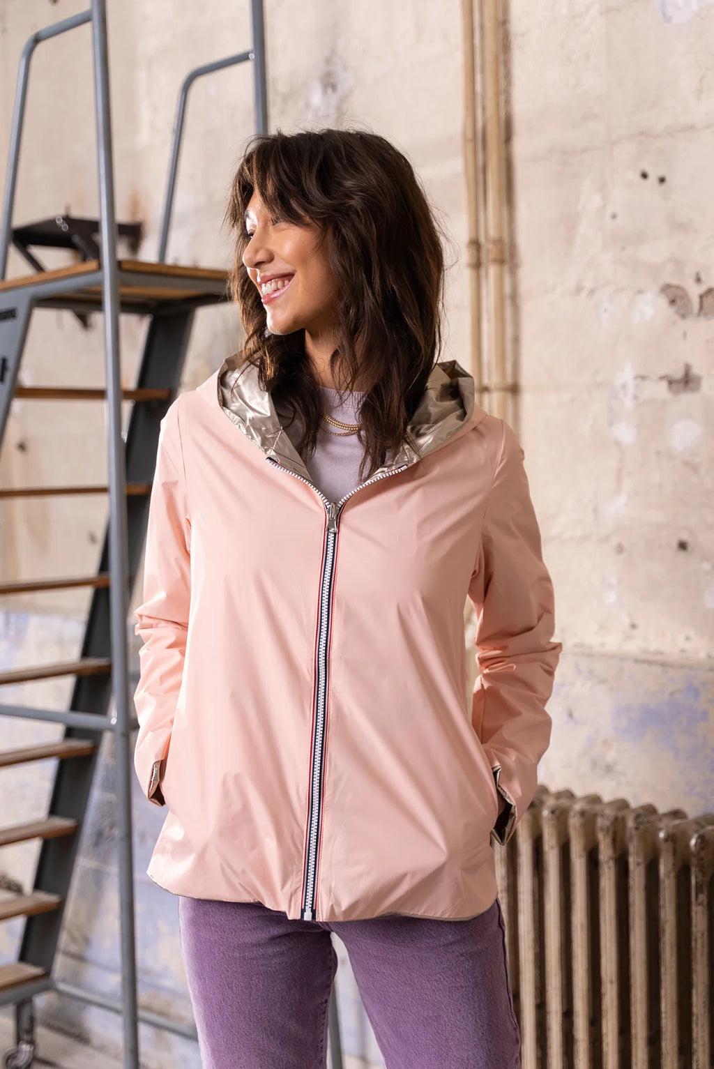 Imperméable réversible Laura Jo rose/dorée - Elena courte - DÉSTOCKAGE taille XL