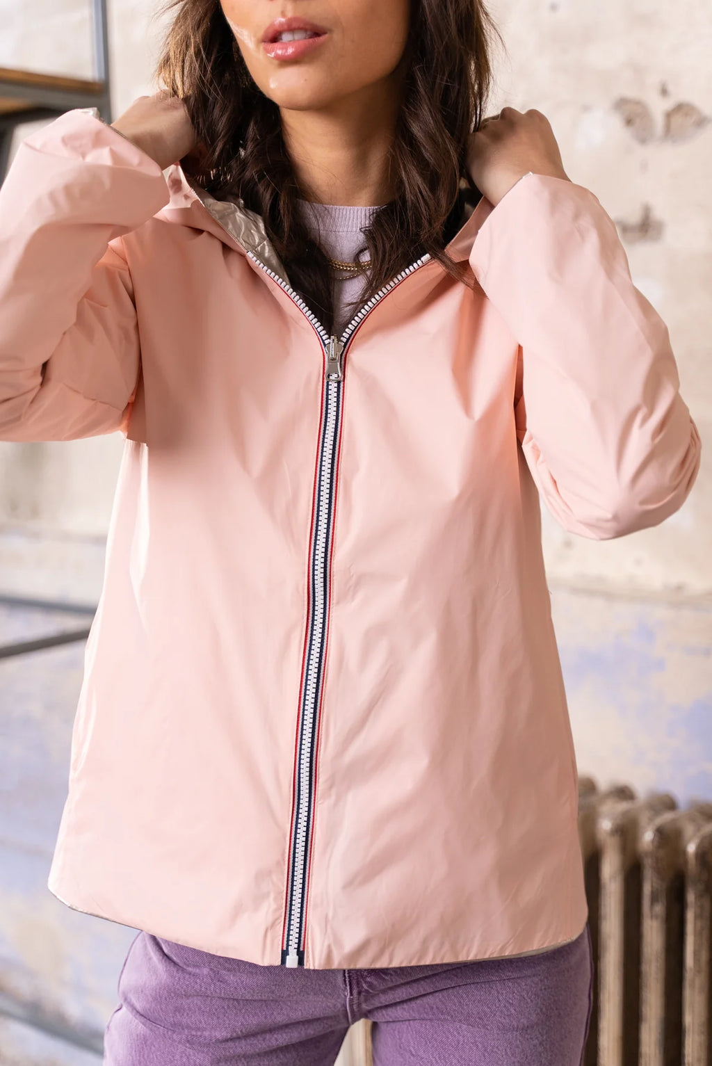 Imperméable réversible Laura Jo rose/dorée - Elena courte - DÉSTOCKAGE taille XL