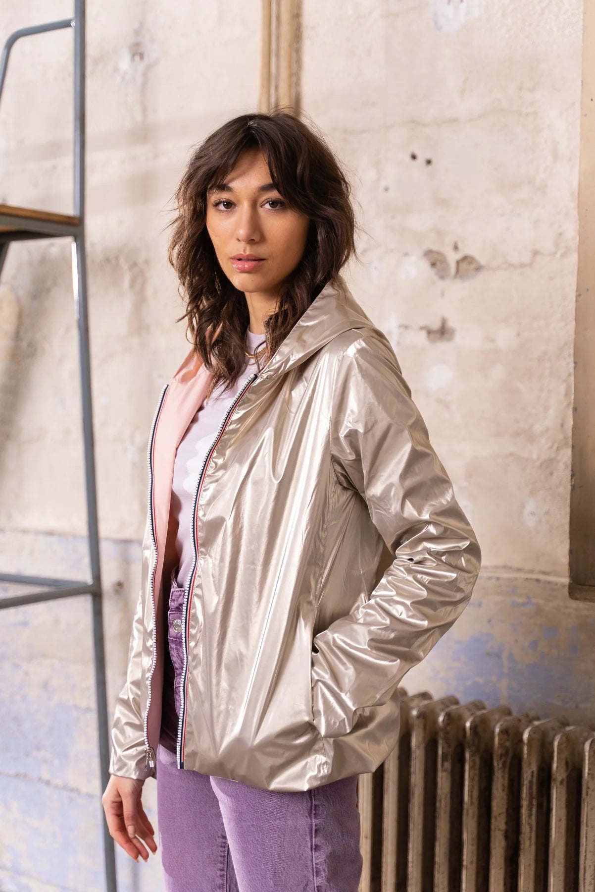 Imperméable réversible Laura Jo rose/dorée - Elena courte - DÉSTOCKAGE taille XL