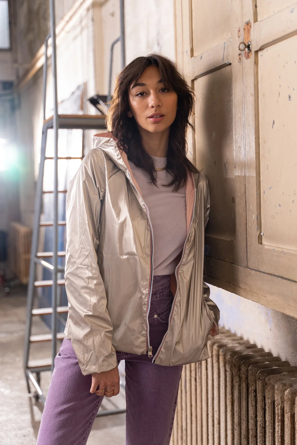 Imperméable réversible Laura Jo rose/dorée - Elena courte - DÉSTOCKAGE taille XL