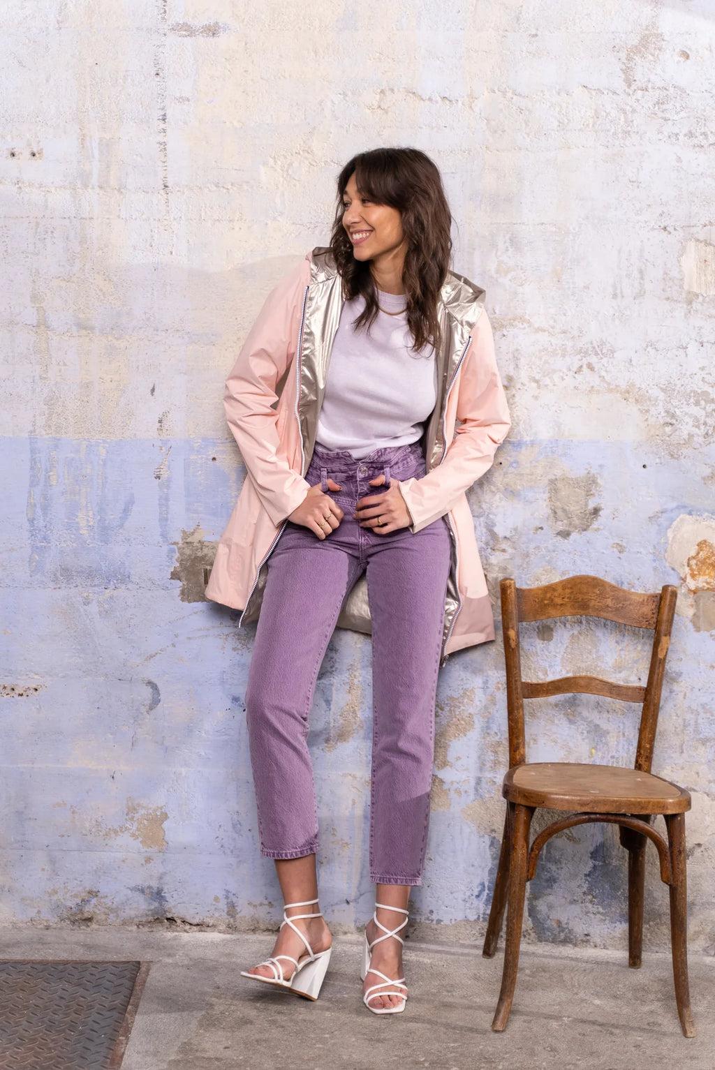 Imperméable réversible Laura Jo rose/dorée - Elena longue - DÉSTOCKAGE taille XL