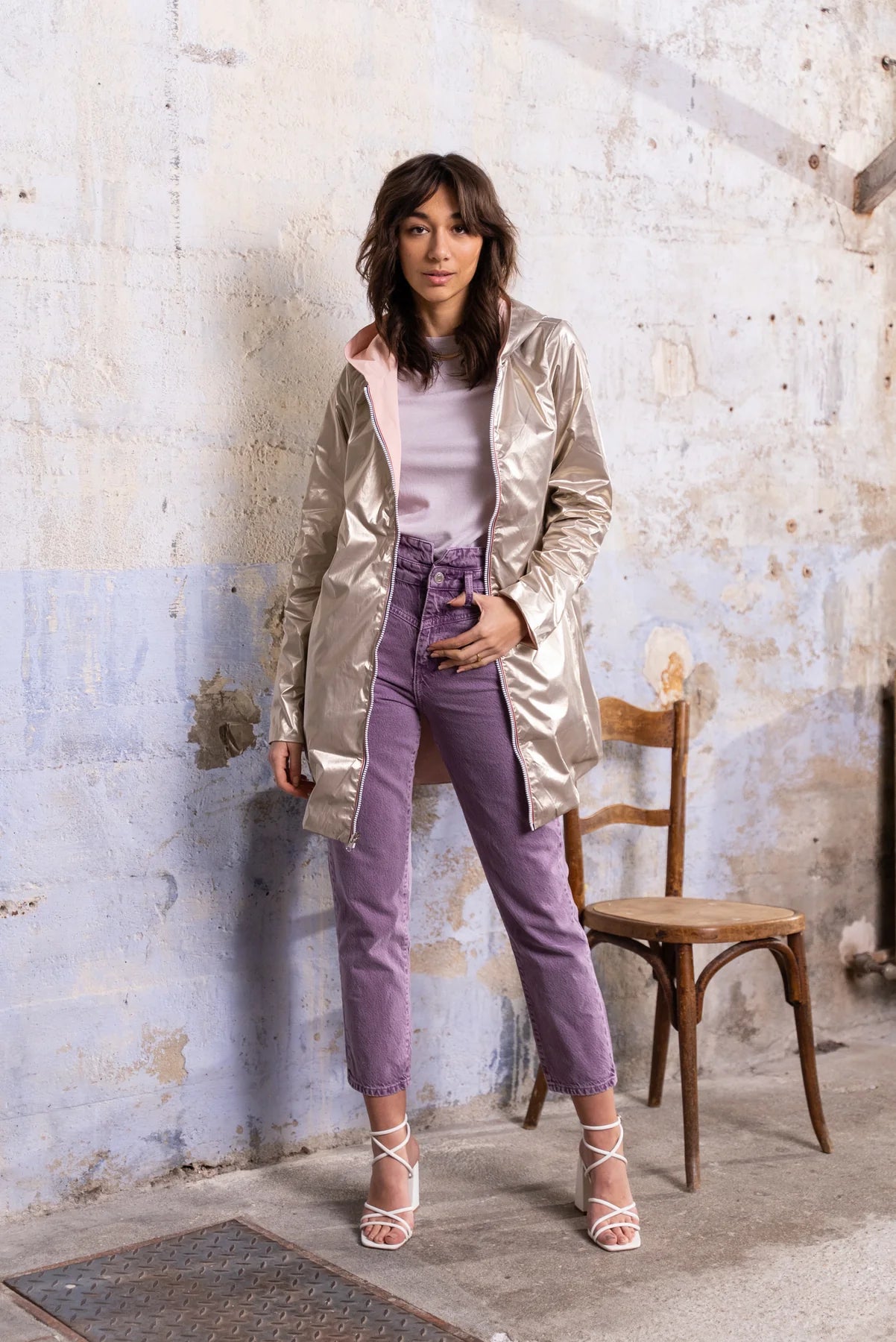 Imperméable réversible Laura Jo rose/dorée - Elena longue - DÉSTOCKAGE taille XL