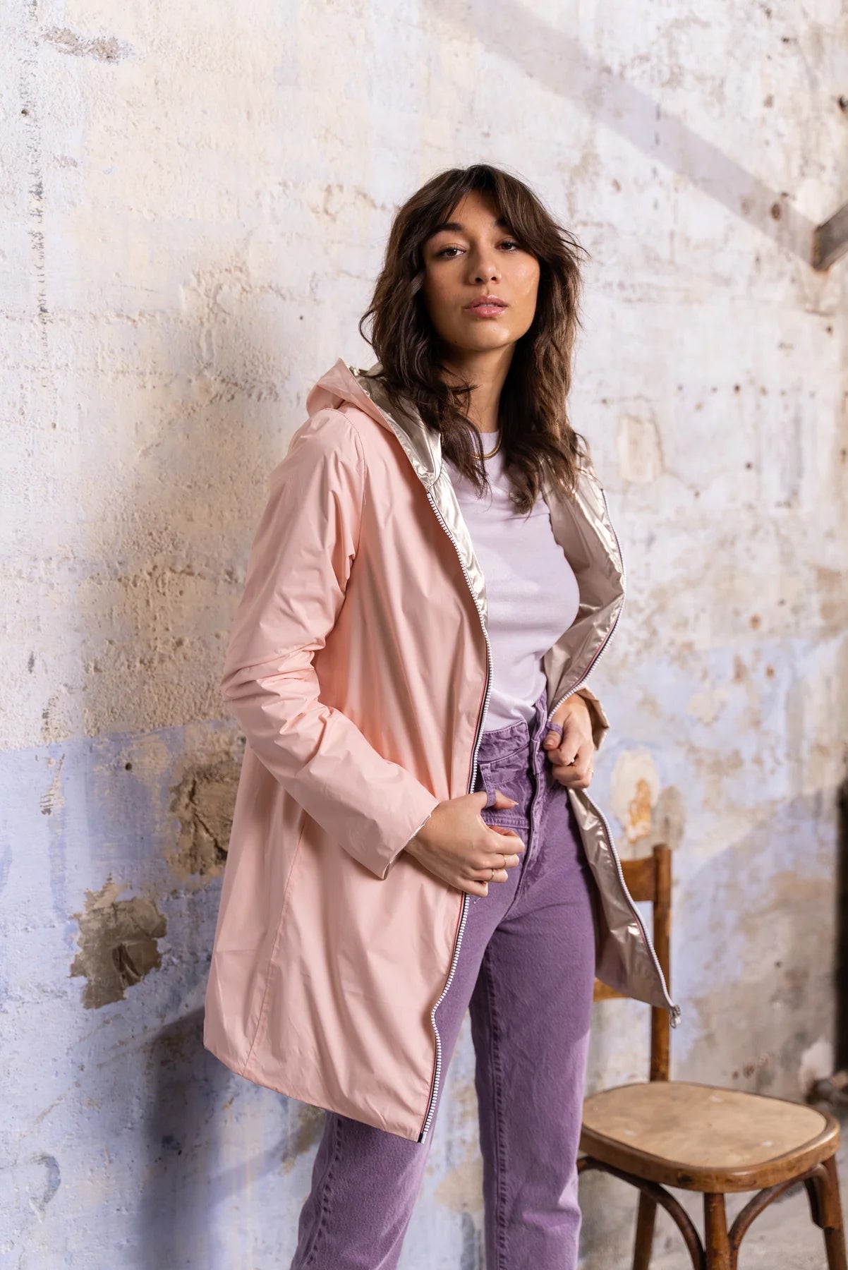 Imperméable réversible Laura Jo rose/dorée - Elena longue