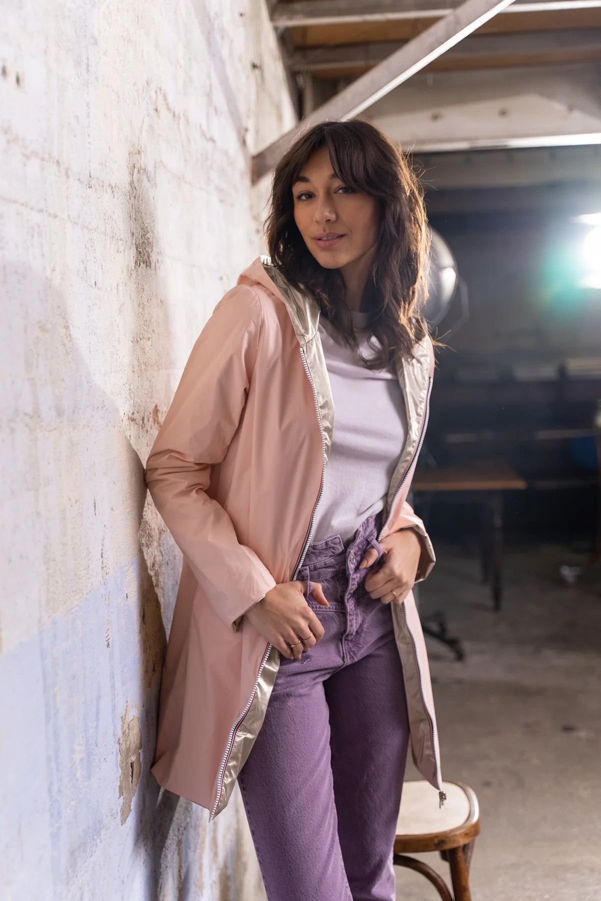 Imperméable réversible Laura Jo rose/dorée - Elena longue - DÉSTOCKAGE taille XL