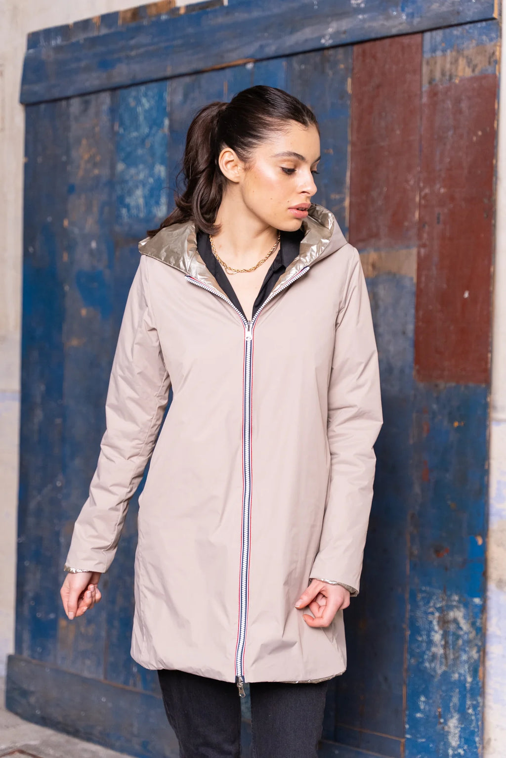 Imperméable rembourré mi-saison Laura Jo - Mandy long  beige doré - DÉSTOCKAGE taille XL et 48