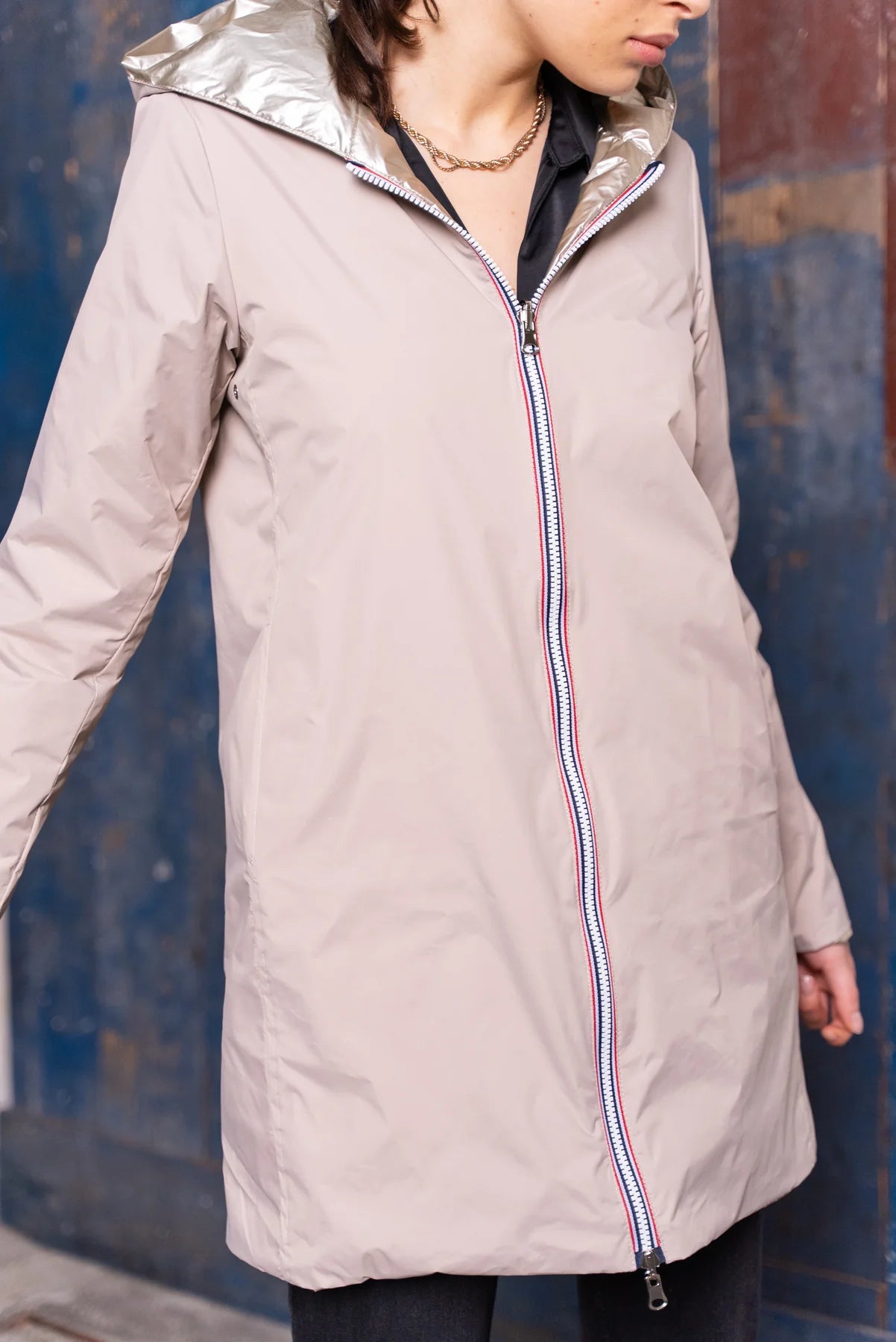 Imperméable rembourré mi-saison Laura Jo - Mandy long  beige doré - DÉSTOCKAGE taille XL et 48