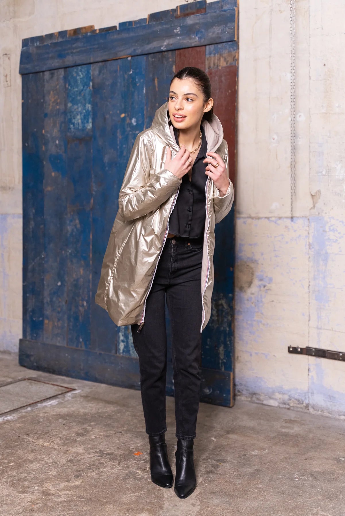 Imperméable rembourré mi-saison Laura Jo - Mandy long  beige doré - DÉSTOCKAGE taille XL et 48
