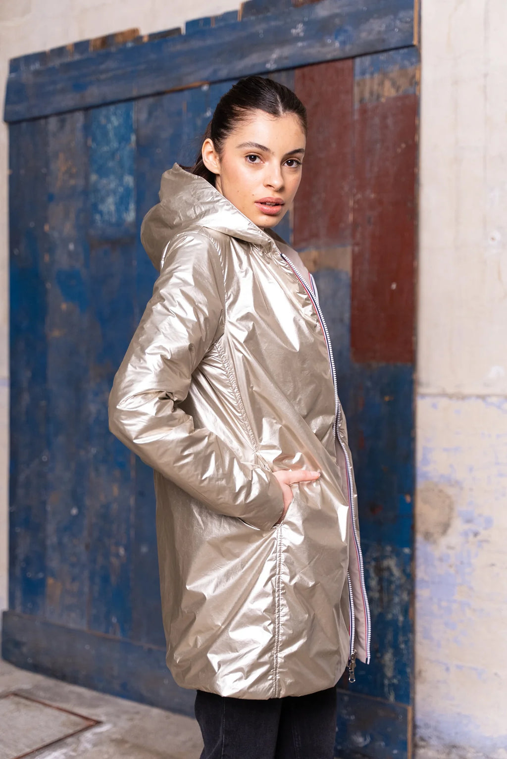 Imperméable rembourré mi-saison Laura Jo - Mandy long  beige doré - DÉSTOCKAGE taille XL et 48