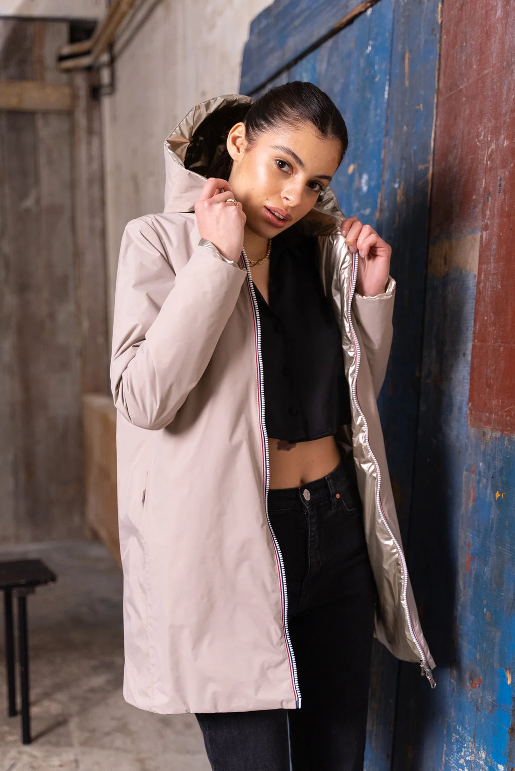 Imperméable rembourré mi-saison Laura Jo - Mandy long  beige doré - DÉSTOCKAGE taille XL et 48