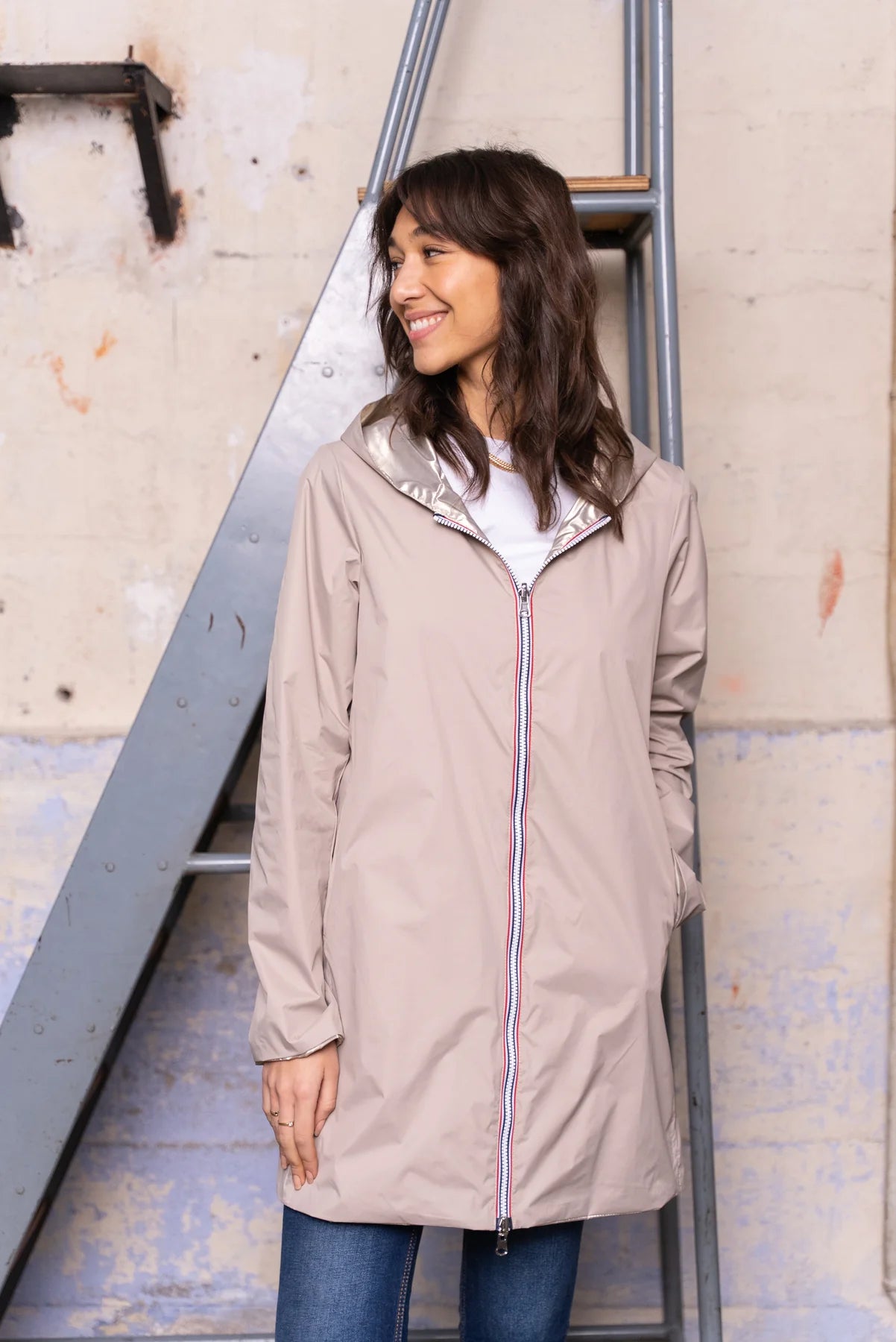 Imperméable réversible Laura Jo beige/doré - Elena longue