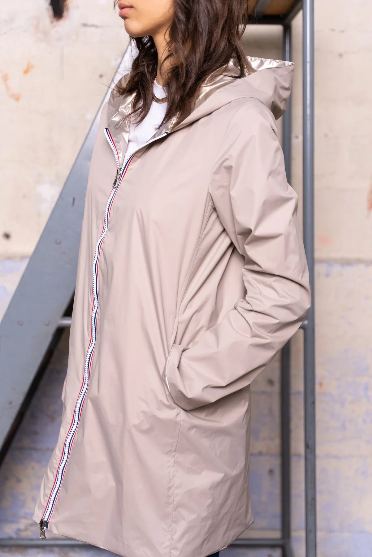 Imperméable réversible Laura Jo beige/doré - Elena longue